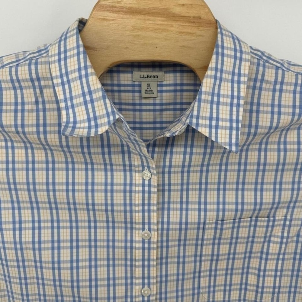 L.L.Bean XL Petite Blue Plaid Wrinkle‎ Free Long Sleeve Button Down Shirt